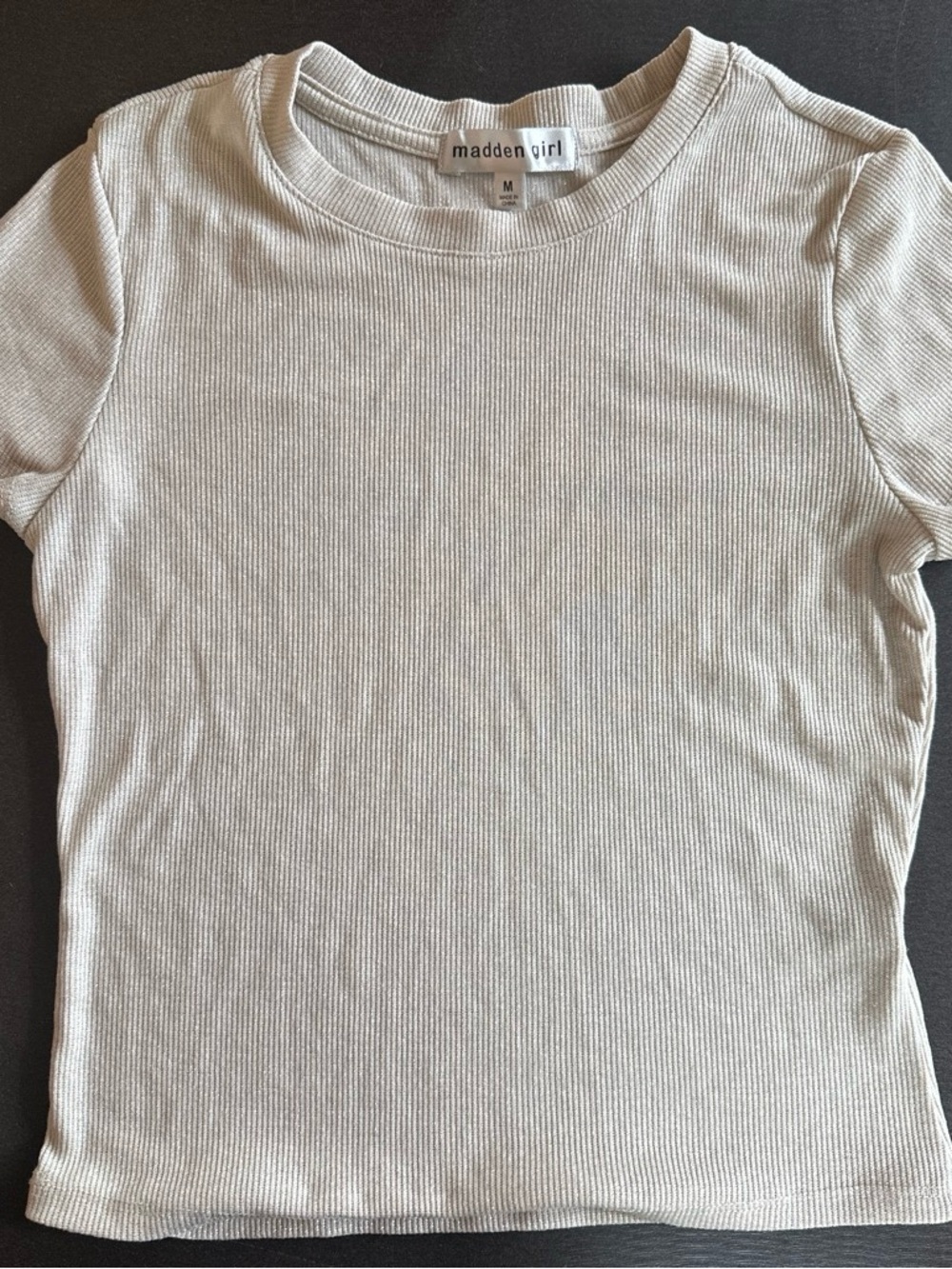 Madden Girl Gold Shimmer Sheer Ribbed Baby Tee M